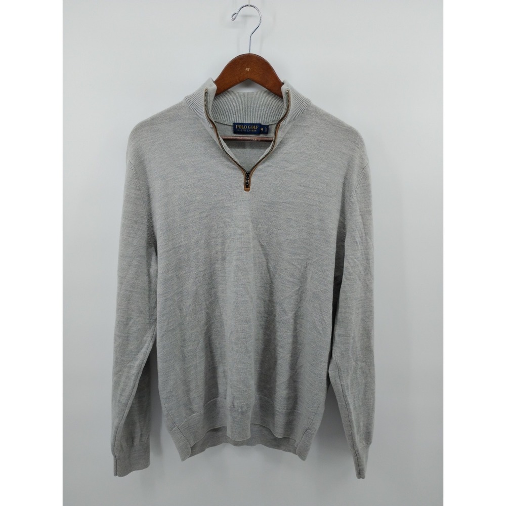 Ralph‎ Lauren Polo Golf Quarter Zip Sweater 100% Merino Wool Medium Gray